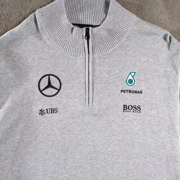 NWT Mercedes AMG Petronas F1 Hugo Boss Team Lux 1/4 Zip Sweatshirt Gray XXL - Picture 4 of 12